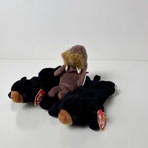 Vintage Beanie Babies – 2 Blackie Bears & Jolly the Walrus - Collectible